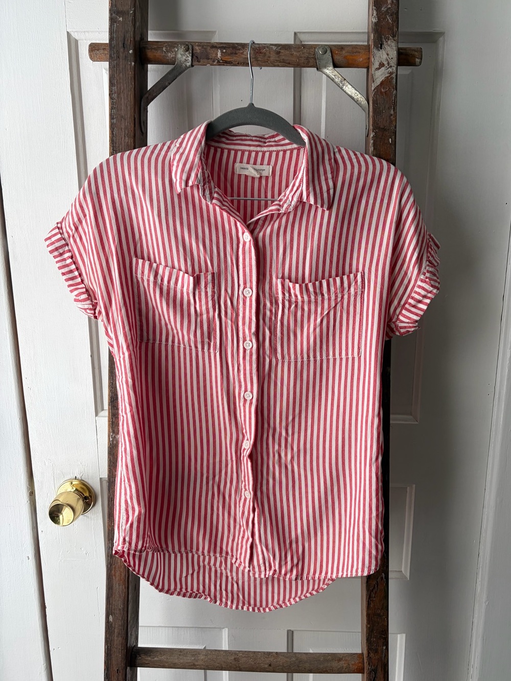 beachlunchlounge Pink and White Striped Button-Down Shirt